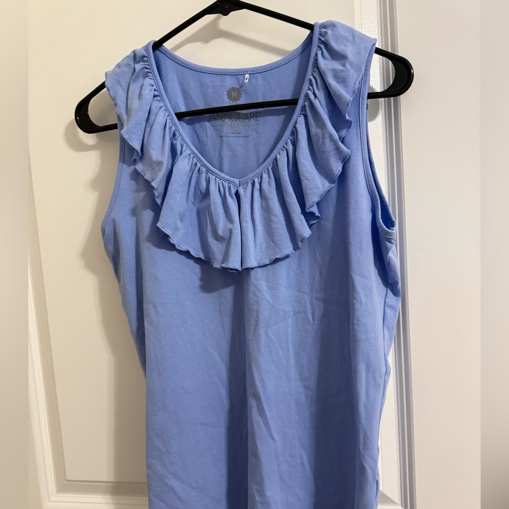 NWOT Elegant periwinkle Baylor Ruffle Tank Top by AnaClare